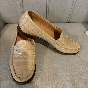 J. Crew Cream Croc-Embossed Loafers